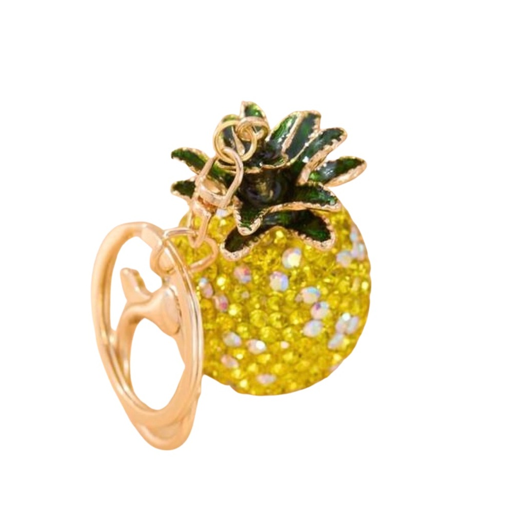 •Golden Drip•Blinged Out Pineapple Bag Charm Key Chain - Picture 2 of 3